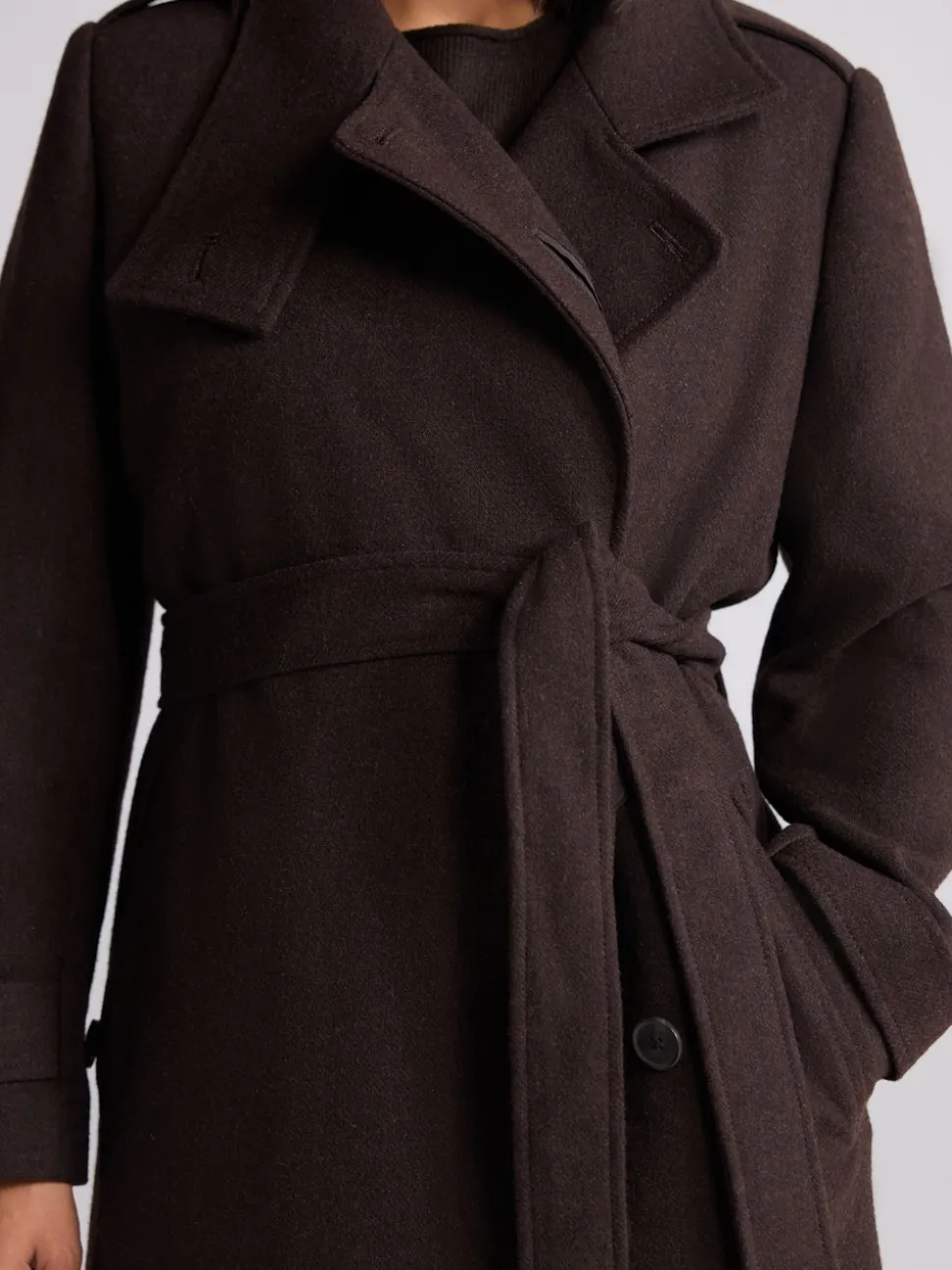 Chocolate Brown Formal Funnel Neck Coat