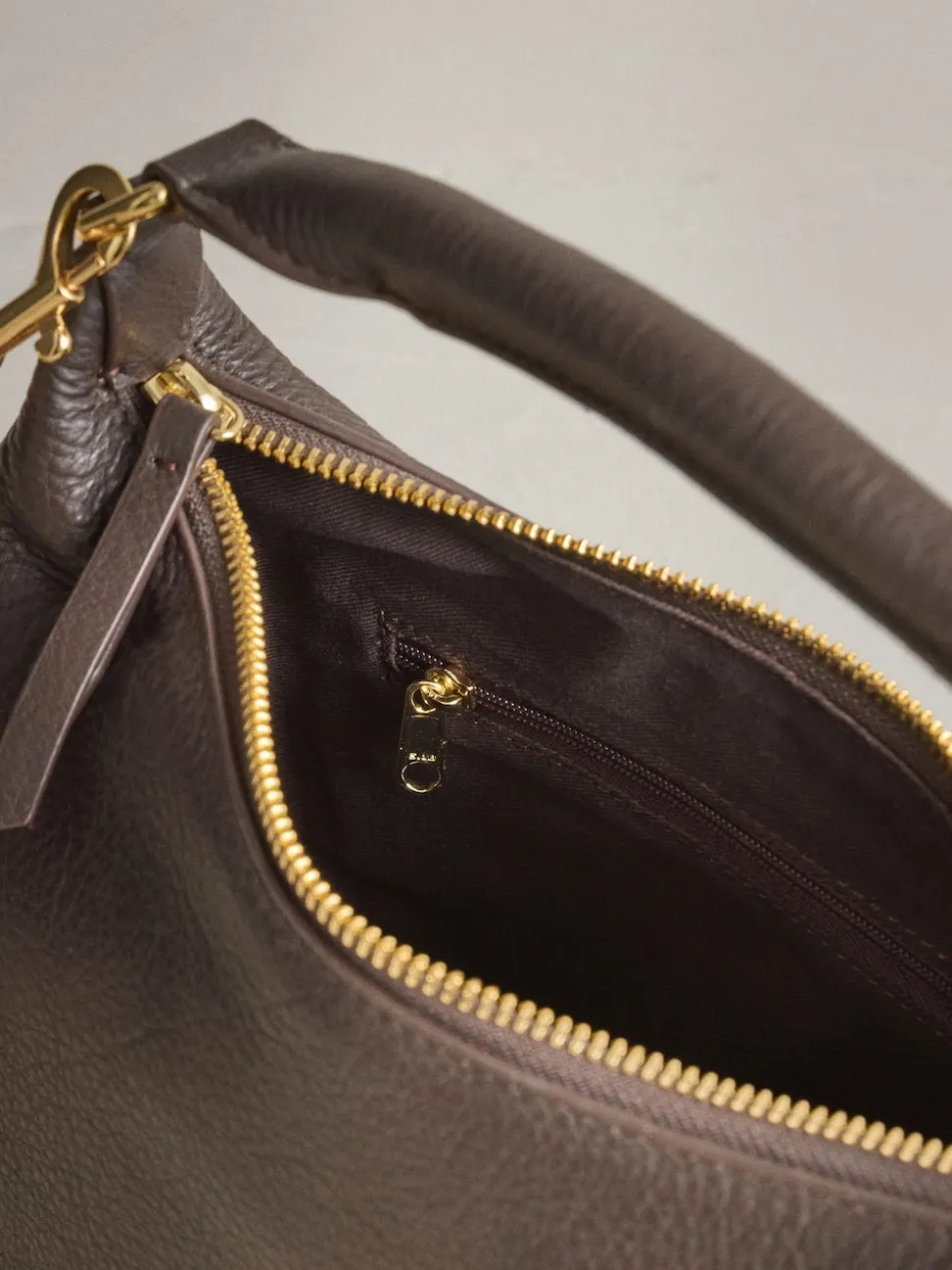 Chocolate Brown Hand Held Leather Bag