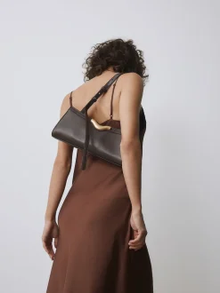 Chocolate Brown Hardware Detail Shoulder Bag
