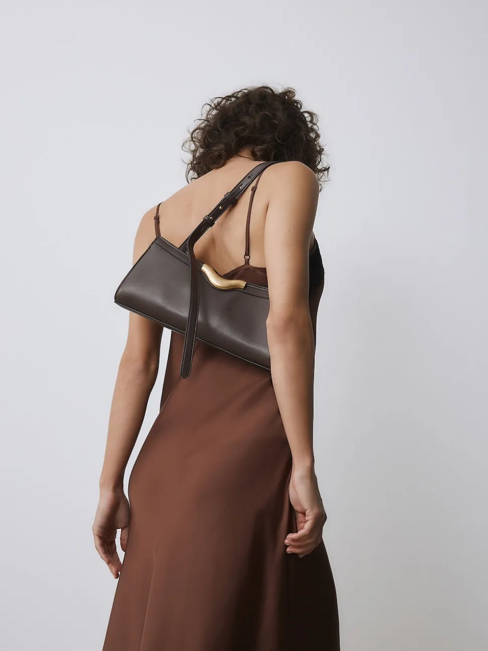 Chocolate Brown Hardware Detail Shoulder Bag