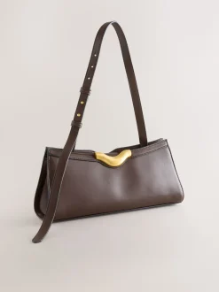 Chocolate Brown Hardware Detail Shoulder Bag