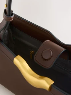 Chocolate Brown Hardware Detail Shoulder Bag