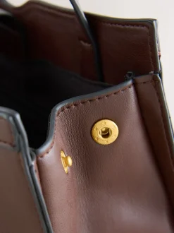 Chocolate Brown Hardware Detail Shoulder Bag