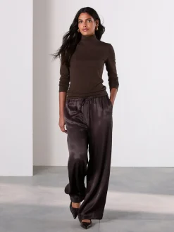 Chocolate Brown High Neck Long Sleeve Top with TENCEL™ Lyocell