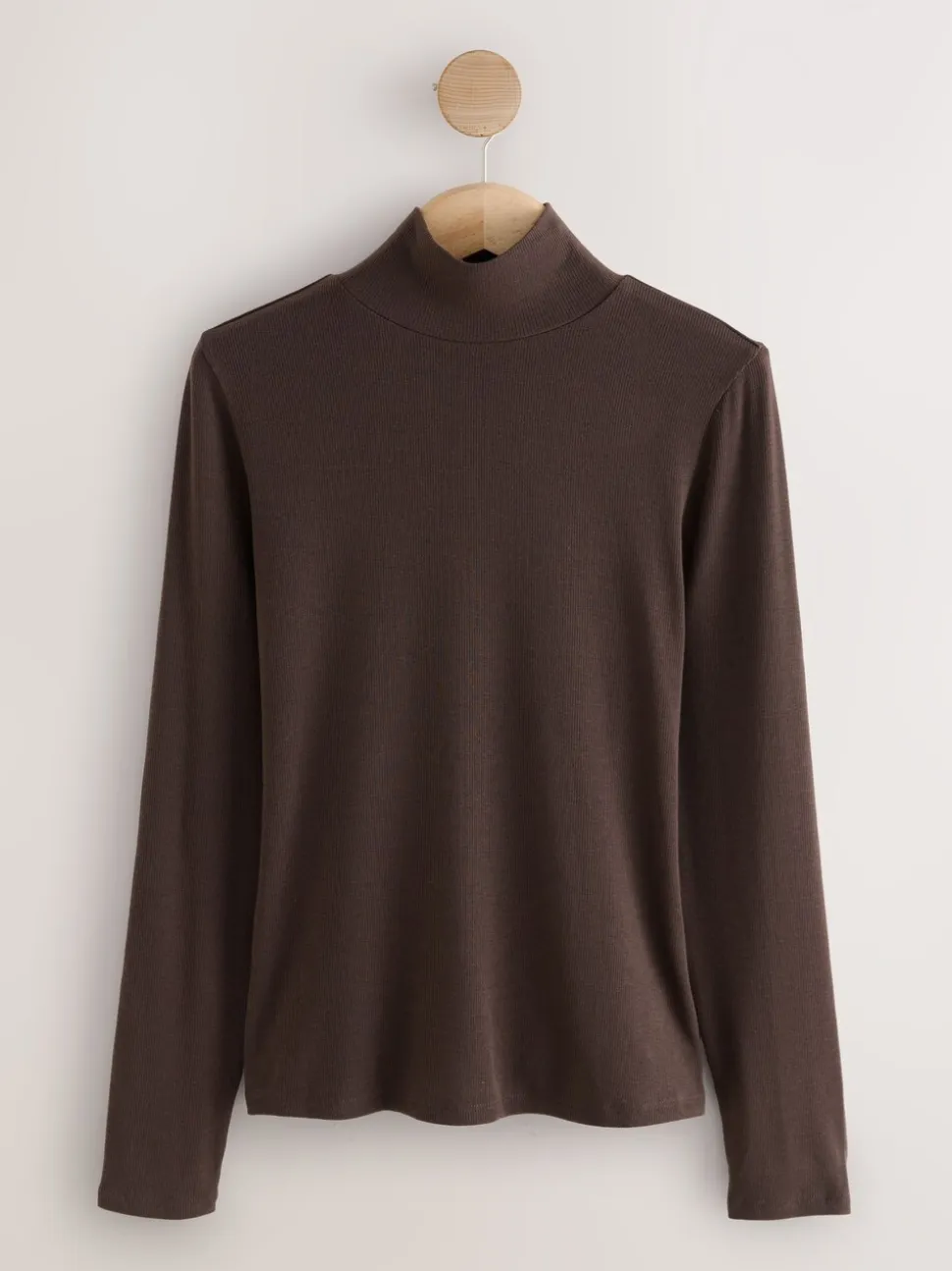 Chocolate Brown High Neck Long Sleeve Top with TENCEL™ Lyocell