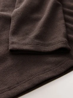 Chocolate Brown High Neck Long Sleeve Top with TENCEL™ Lyocell