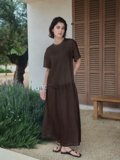 Chocolate Brown Jersey Two In One T-Shirt Dress