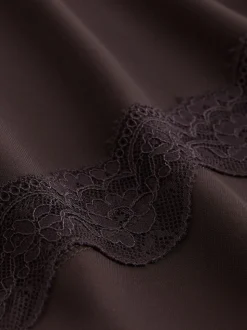 Chocolate Brown Lace Detail Long Sleeve Top