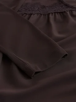 Chocolate Brown Lace Detail Long Sleeve Top