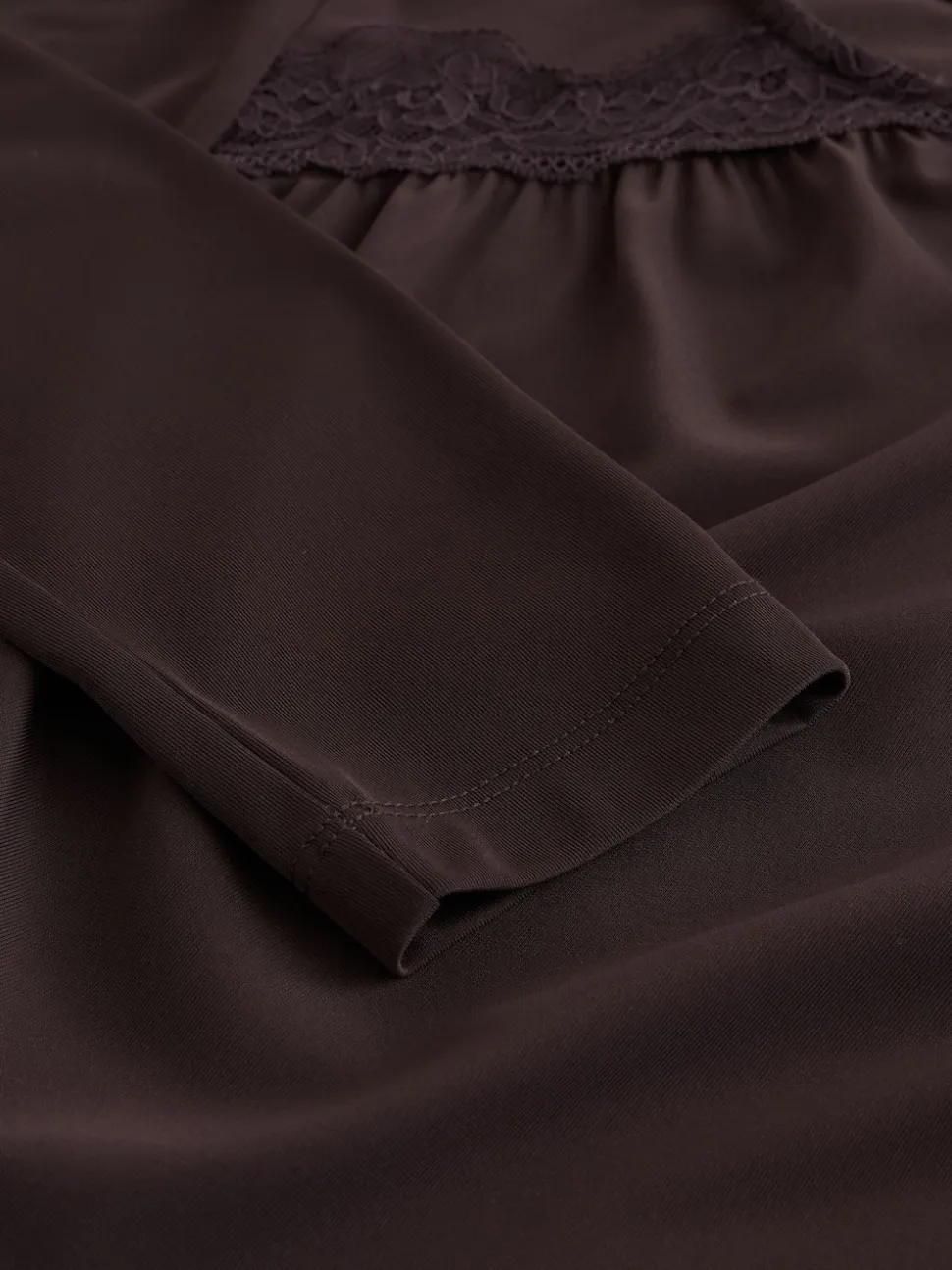 Chocolate Brown Lace Detail Long Sleeve Top