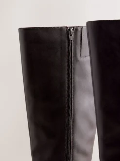Chocolate Brown Leather Forever Comfort® Flat Chisel Toe Knee High Boots