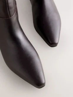 Chocolate Brown Leather Forever Comfort® Flat Chisel Toe Knee High Boots