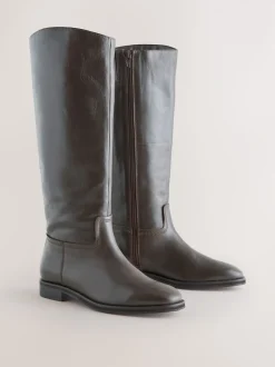 Chocolate Brown Leather Standard/Wide Fit Forever Comfort® Flat Riding Boots