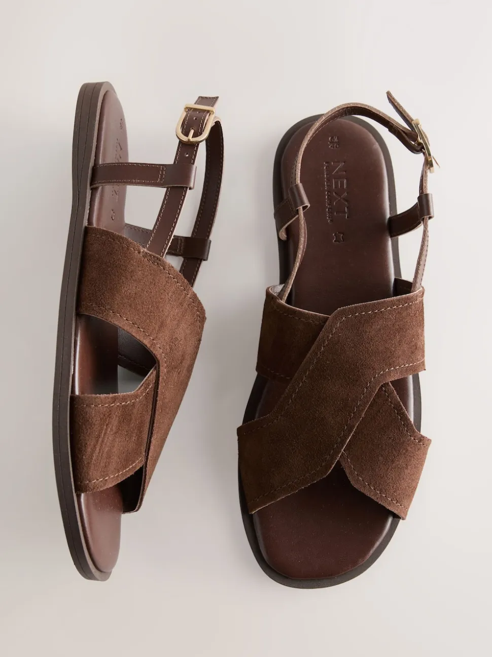 Chocolate Brown Leather Standard/Wide Fit Stitched Slingback Sandals