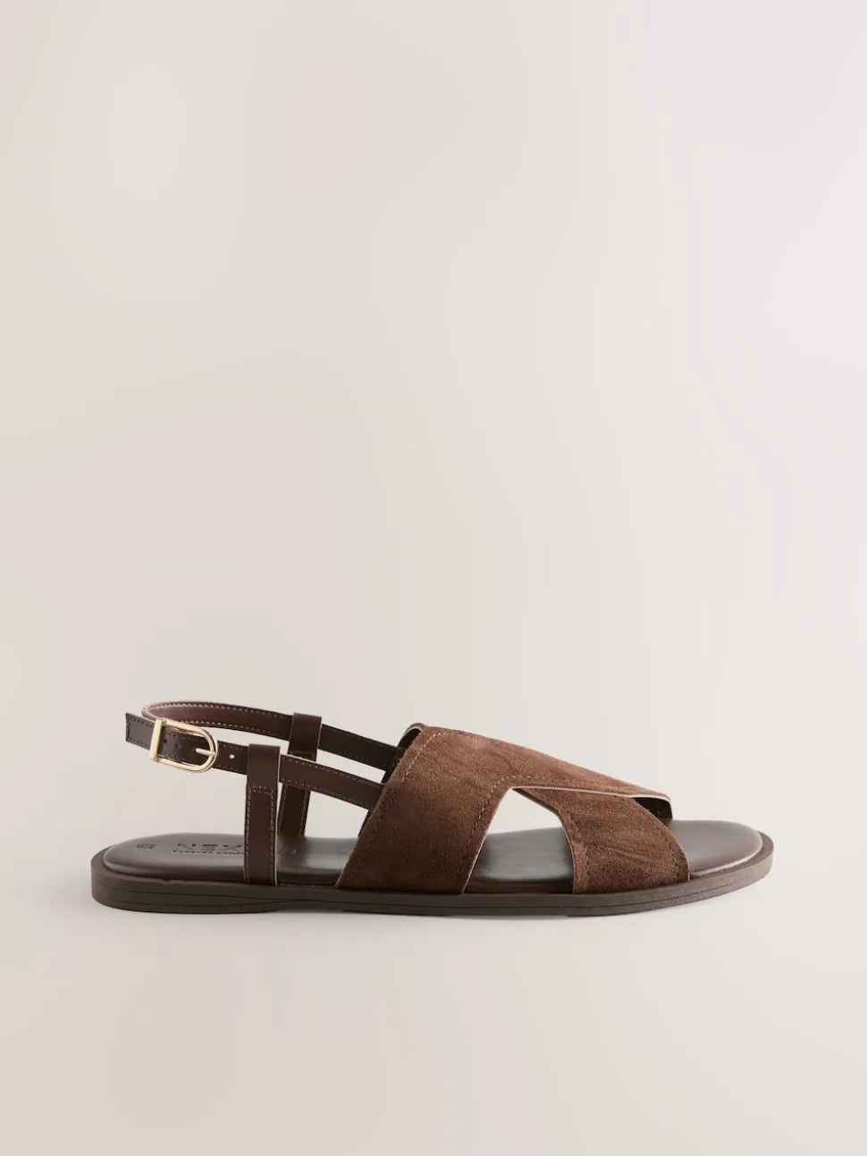 Chocolate Brown Leather Standard/Wide Fit Stitched Slingback Sandals