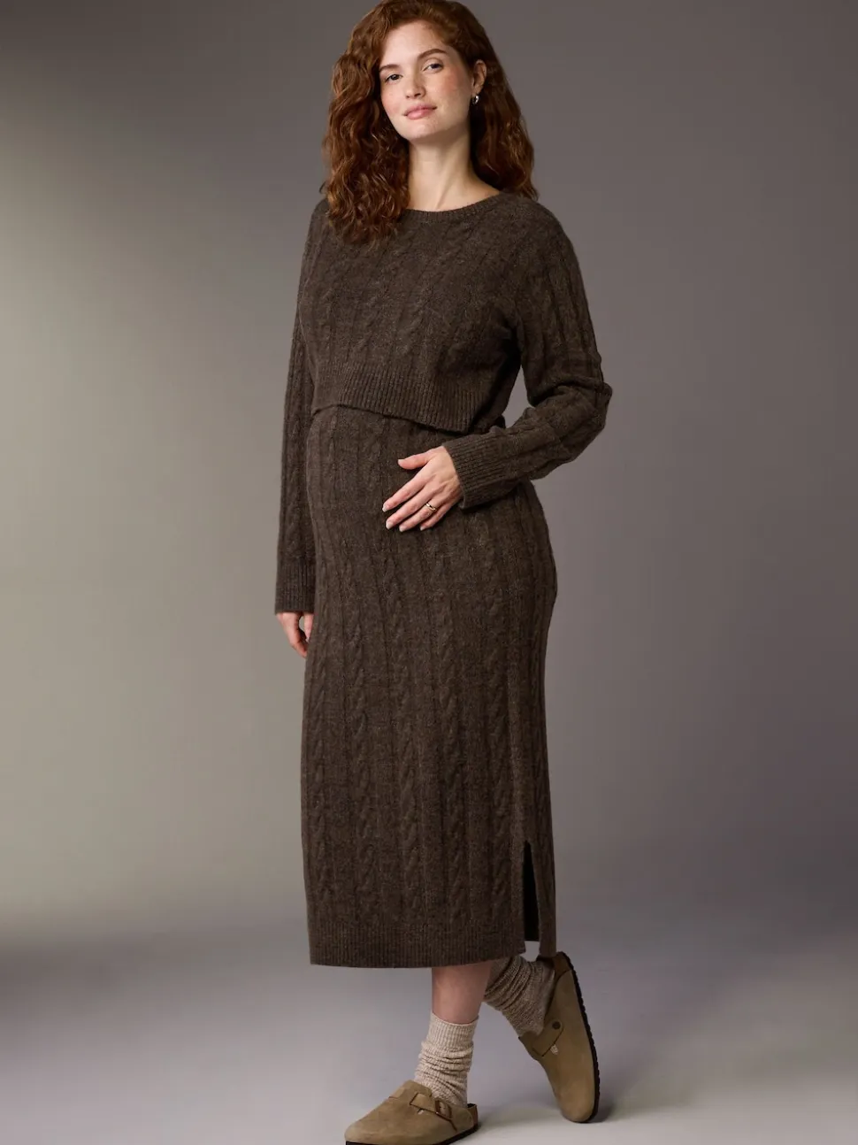 Chocolate Brown Maternity Knitted Nursing Dress