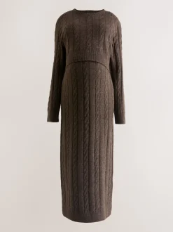 Chocolate Brown Maternity Knitted Nursing Dress