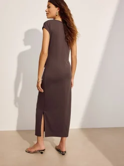 Chocolate Brown Maternity Short Sleeve Dress