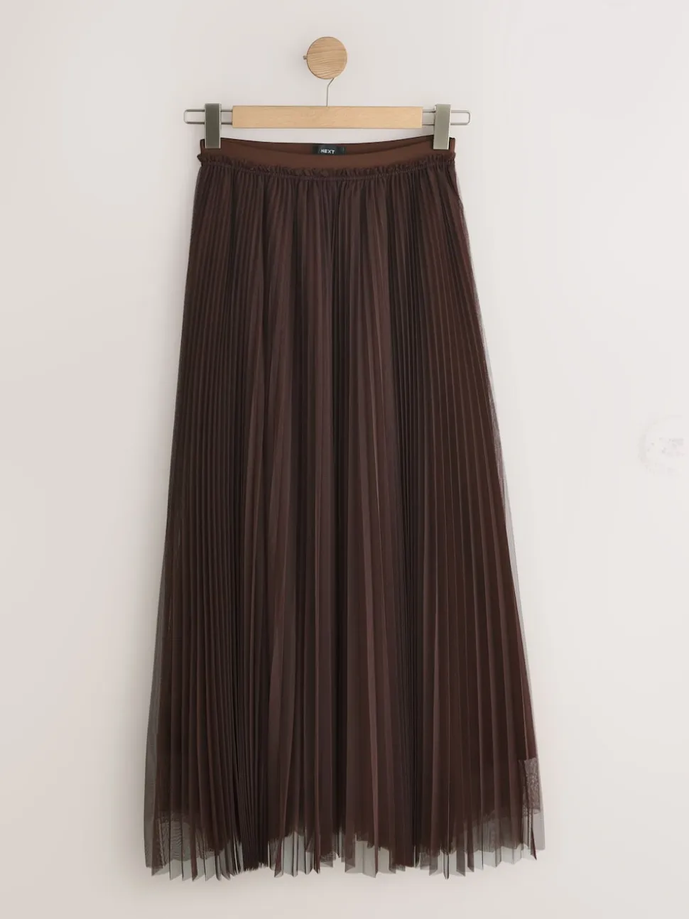 Chocolate Brown Mesh Pleated Maxi Skirt