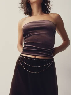 Chocolate Brown Metallic Skinny Tiered Beaded Belt