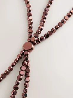 Chocolate Brown Metallic Skinny Tiered Beaded Belt