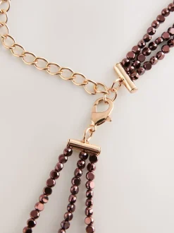 Chocolate Brown Metallic Skinny Tiered Beaded Belt
