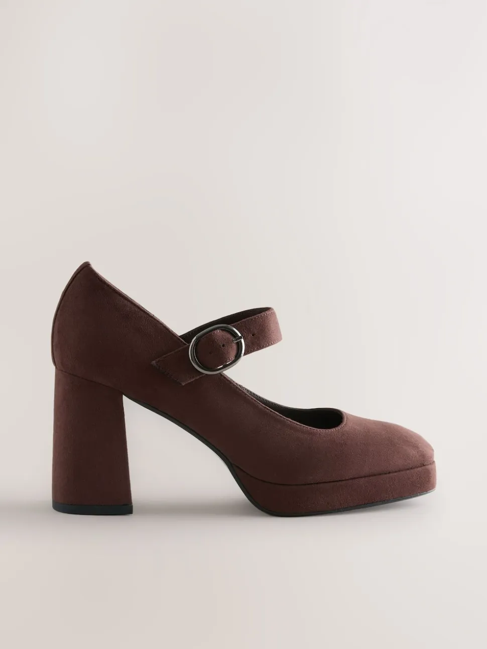 Chocolate Brown Microfibre Forever Comfort® Brogue Mary Jane Platform Block Heels