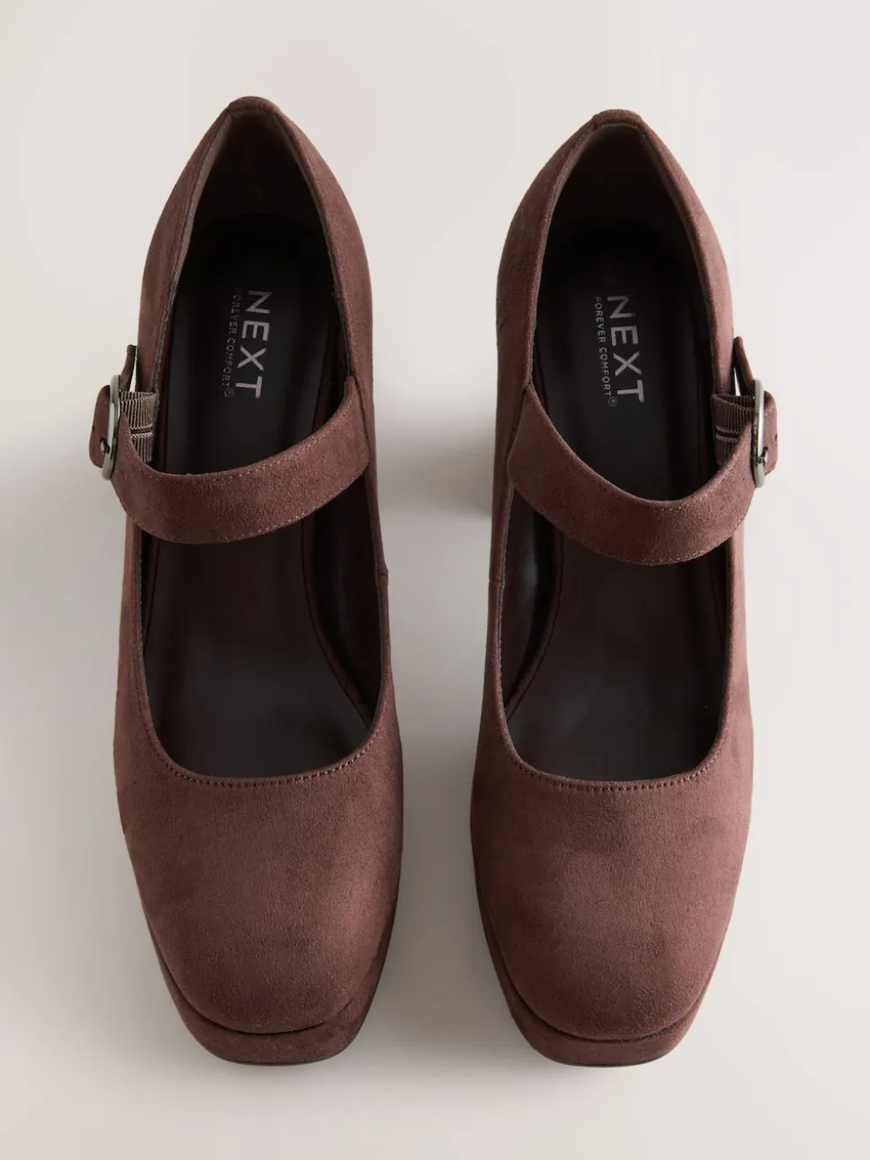 Chocolate Brown Microfibre Forever Comfort® Brogue Mary Jane Platform Block Heels