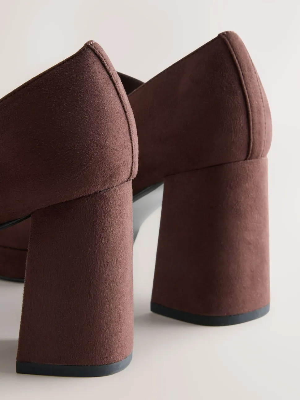 Chocolate Brown Microfibre Forever Comfort® Brogue Mary Jane Platform Block Heels