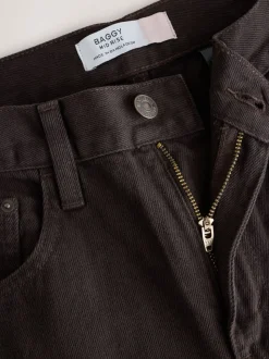 Chocolate Brown Mid Rise Wide Leg Baggy Jeans
