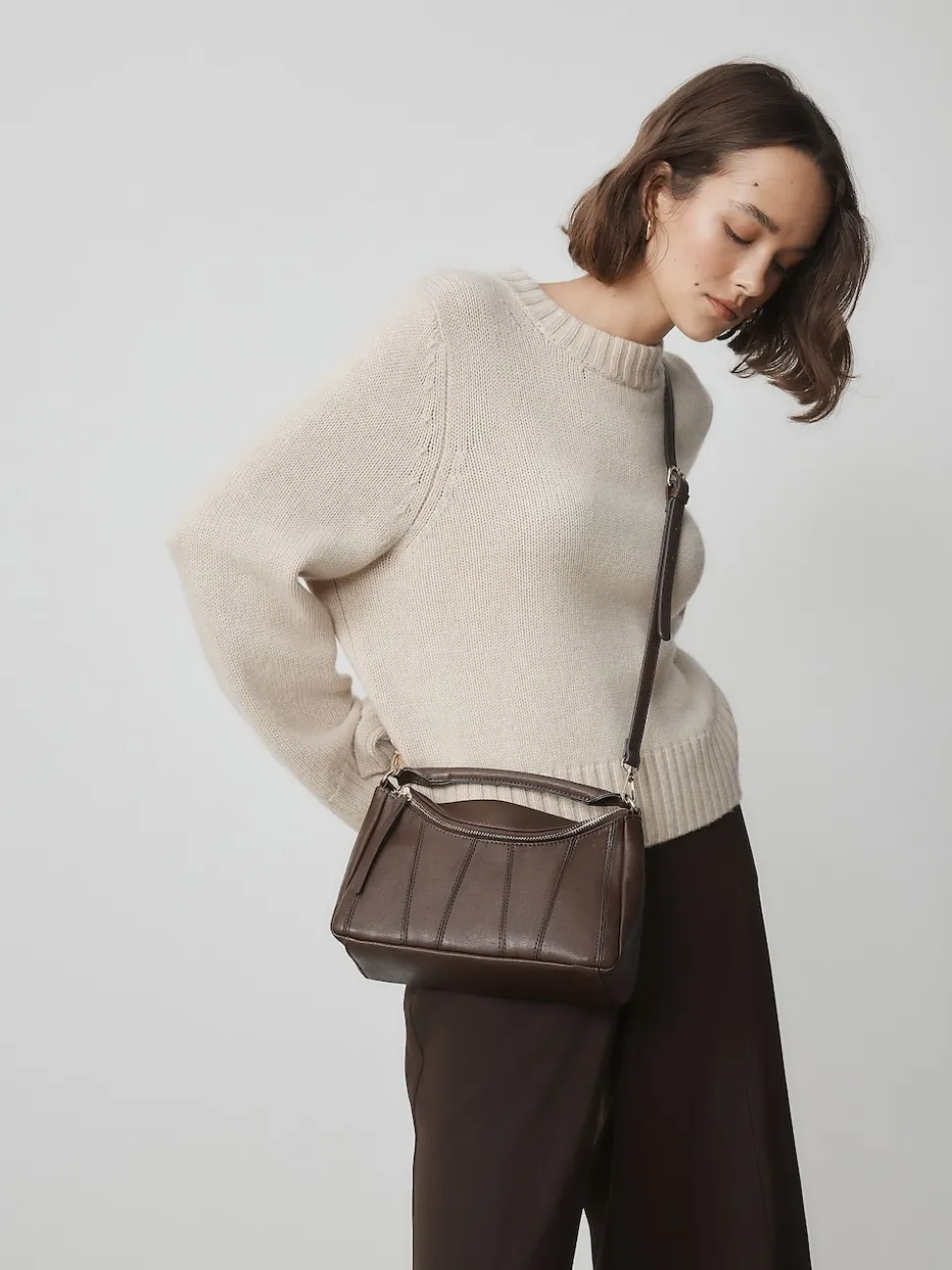 Chocolate Brown Panel Cross-Body Bag