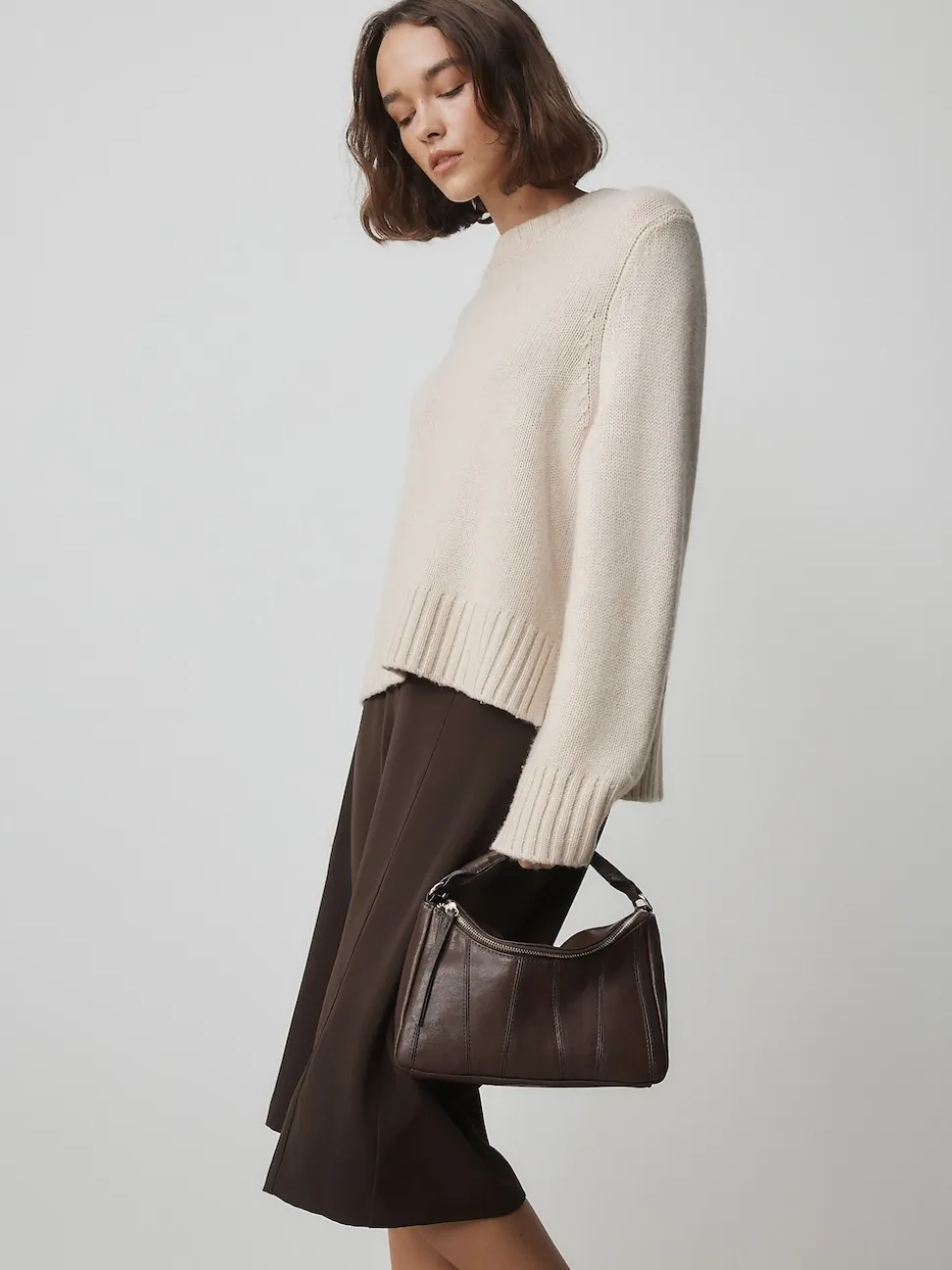 Chocolate Brown Panel Cross-Body Bag