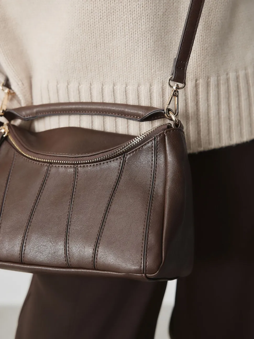 Chocolate Brown Panel Cross-Body Bag