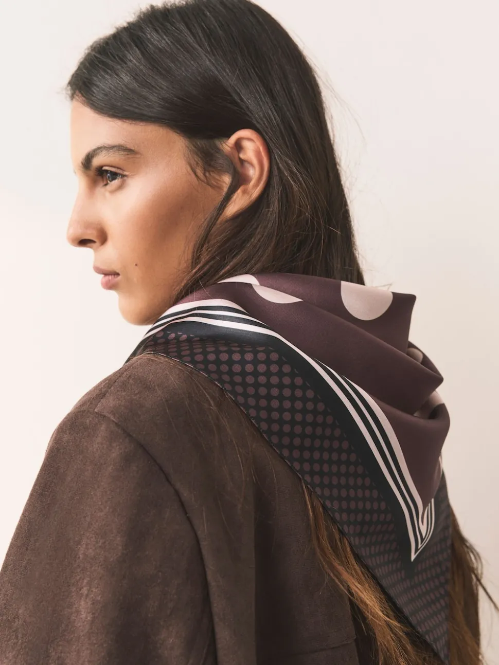 Chocolate Brown Polka Dot Satin Square Scarf