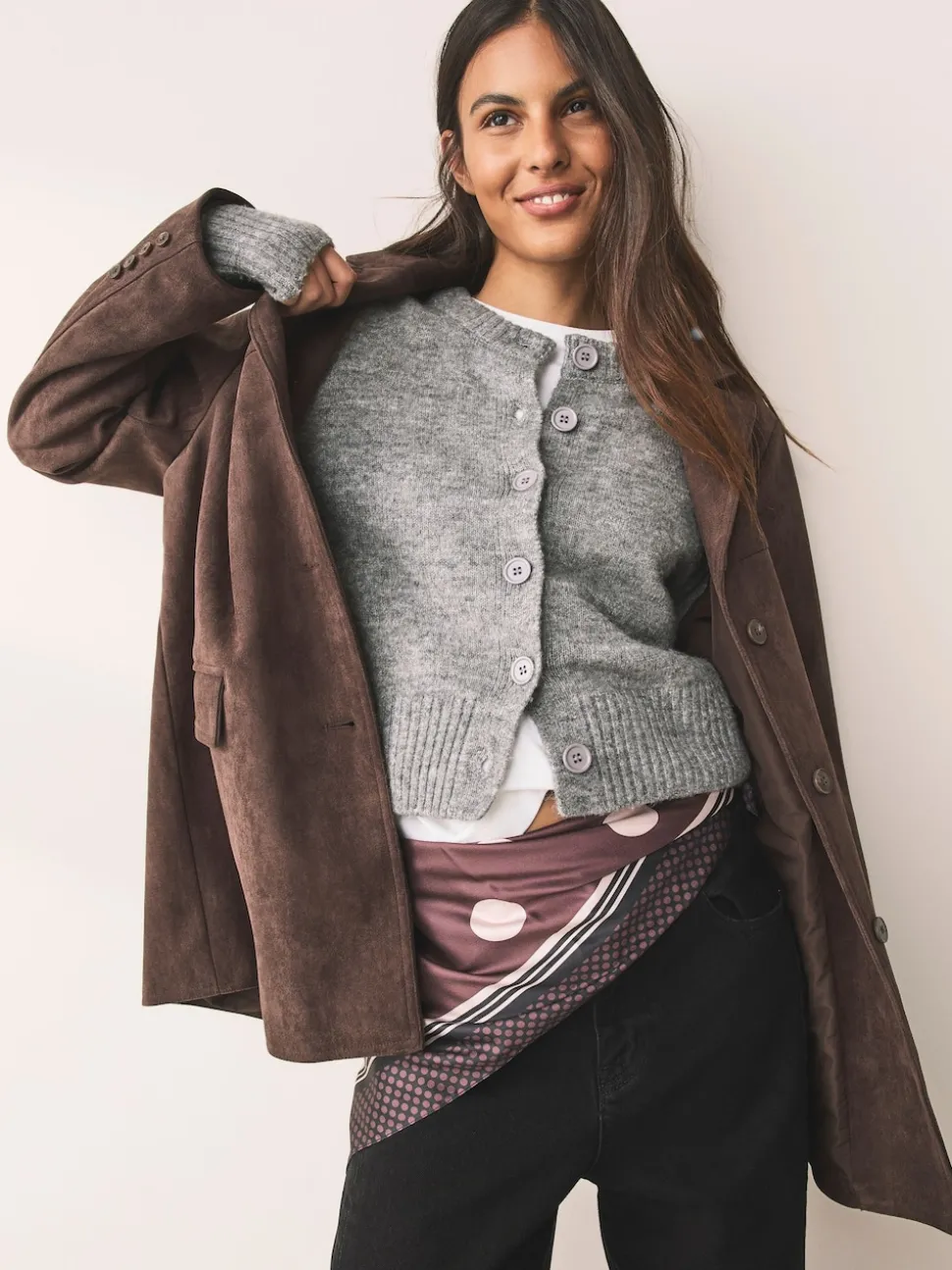 Chocolate Brown Polka Dot Satin Square Scarf