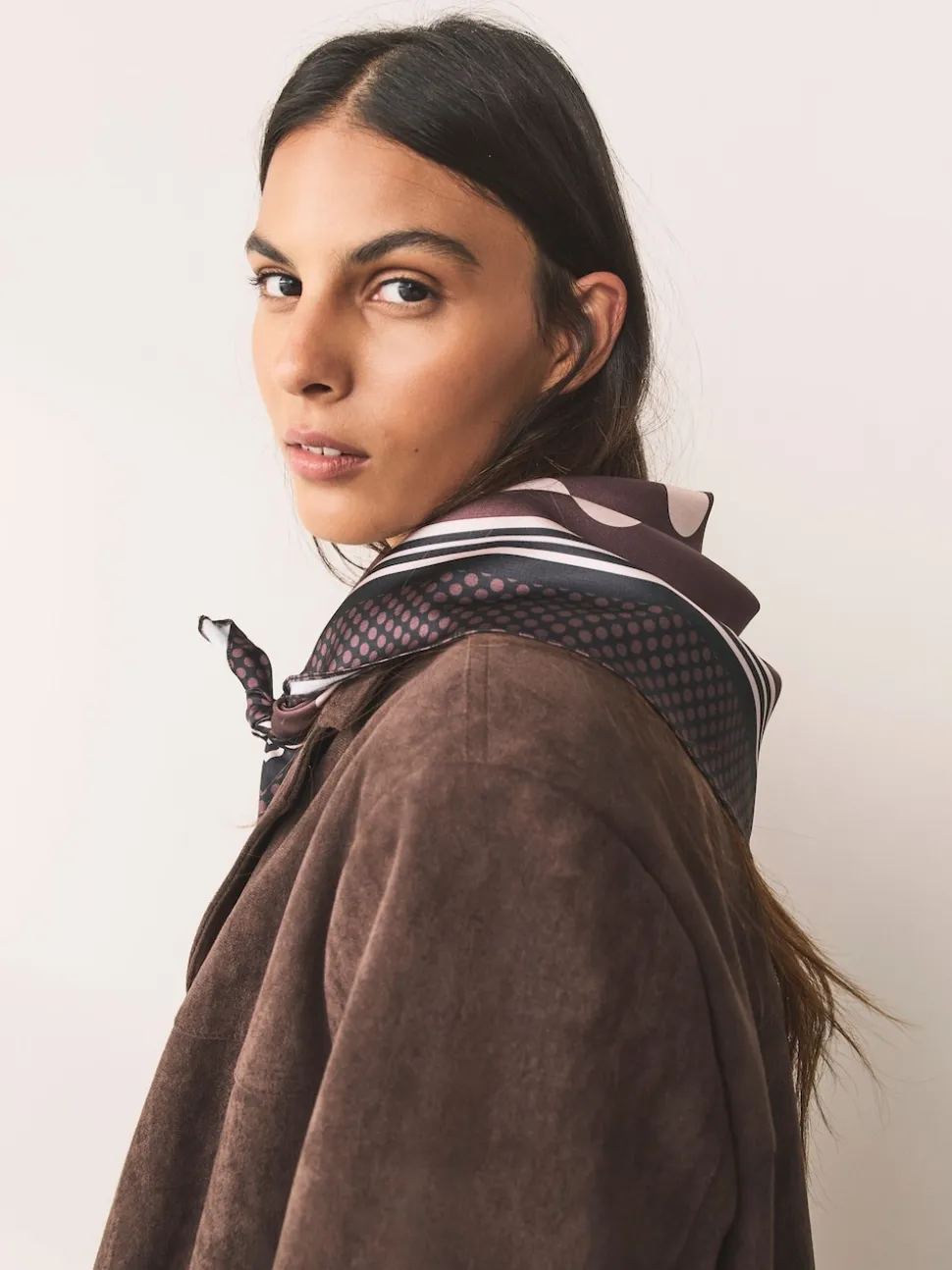 Chocolate Brown Polka Dot Satin Square Scarf
