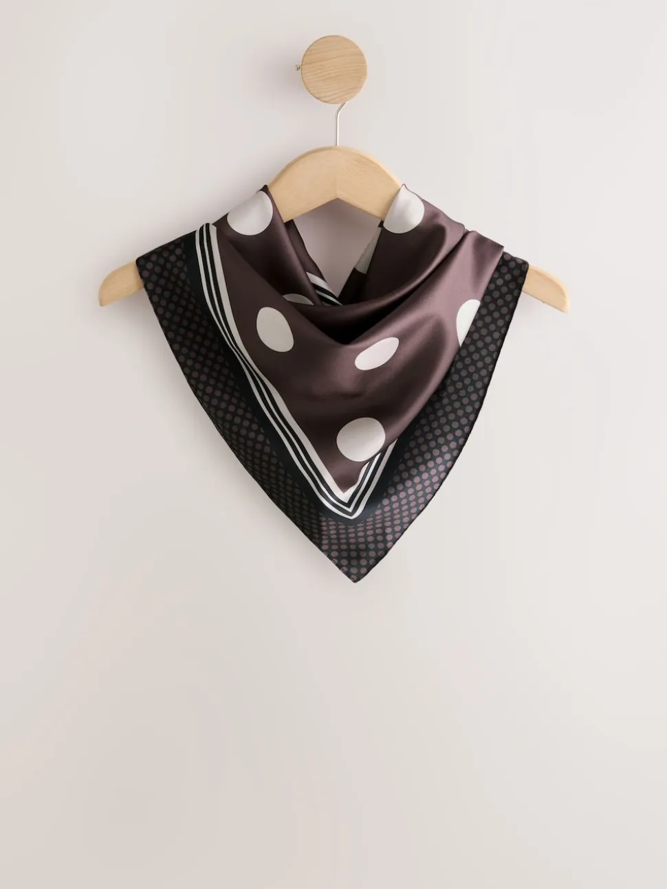 Chocolate Brown Polka Dot Satin Square Scarf