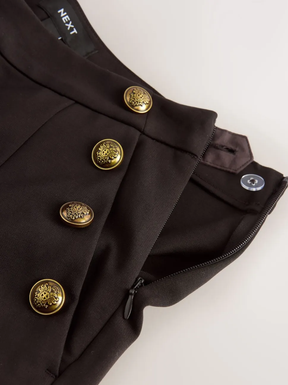 Chocolate Brown Ponte Wide Leg Trousers With Gold Button Detailing