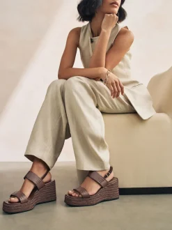 Chocolate Brown Premium Leather Craft Wedge Heels