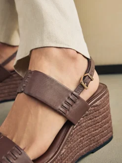 Chocolate Brown Premium Leather Craft Wedge Heels