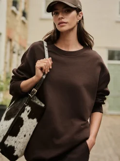 Chocolate Brown Relaxed Fit Essentials Longline Sweatshirt with Pockets