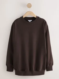 Chocolate Brown Relaxed Fit Essentials Longline Sweatshirt with Pockets