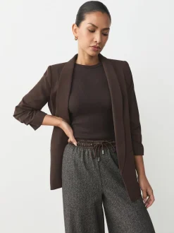 Chocolate Brown Relaxed Ruched Sleeve Blazer