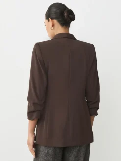 Chocolate Brown Relaxed Ruched Sleeve Blazer
