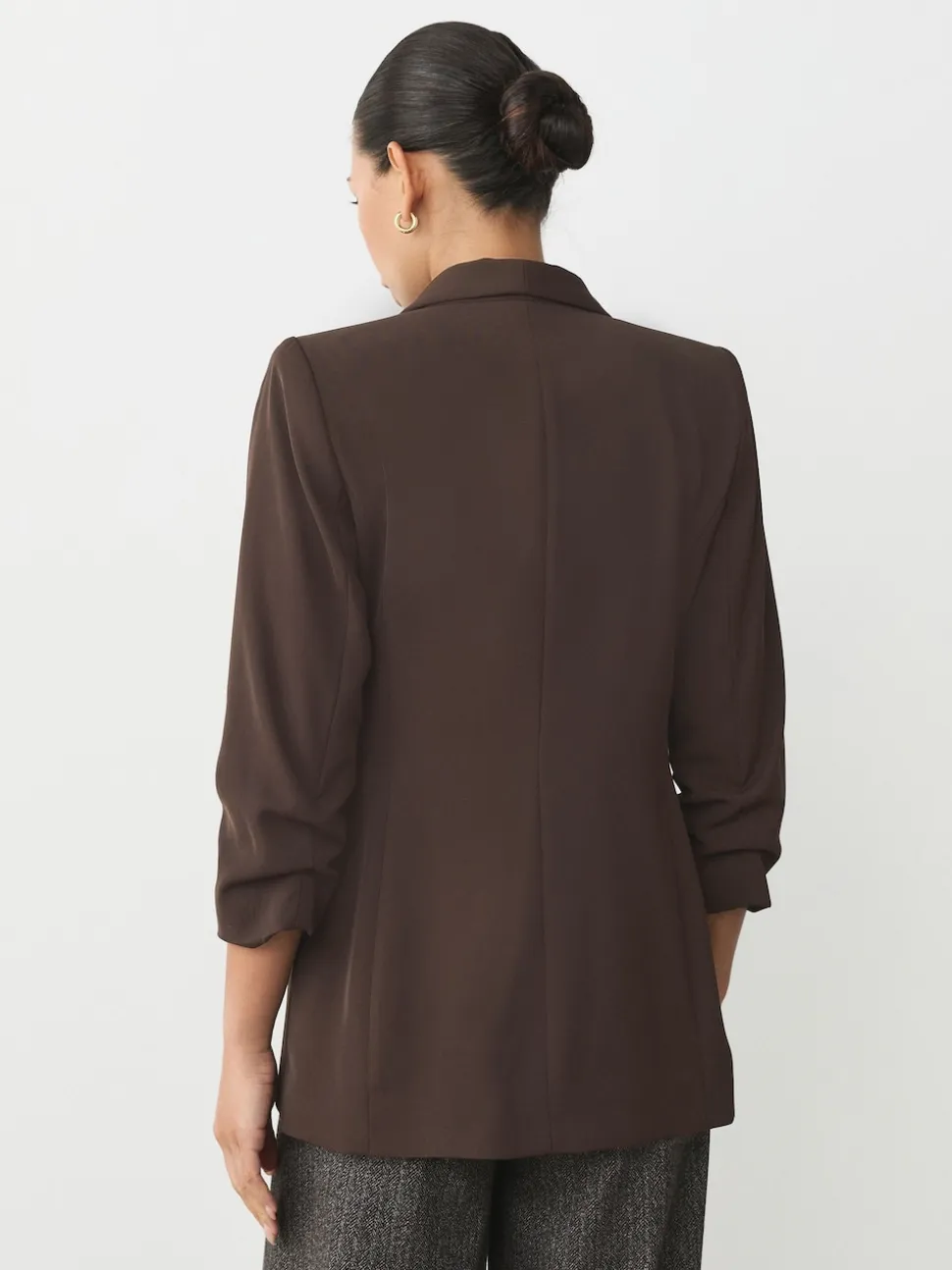 Chocolate Brown Relaxed Ruched Sleeve Blazer