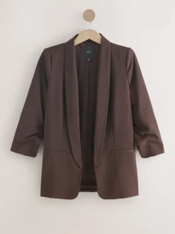 Chocolate Brown Relaxed Ruched Sleeve Blazer
