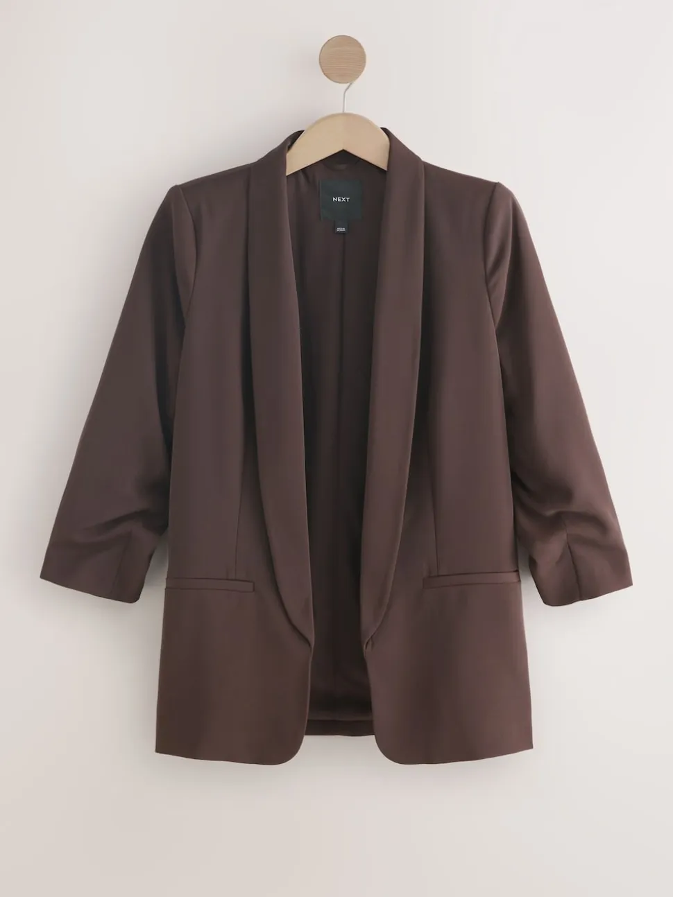 Chocolate Brown Relaxed Ruched Sleeve Blazer