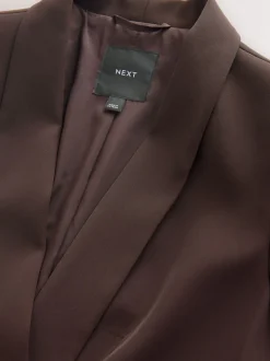 Chocolate Brown Relaxed Ruched Sleeve Blazer