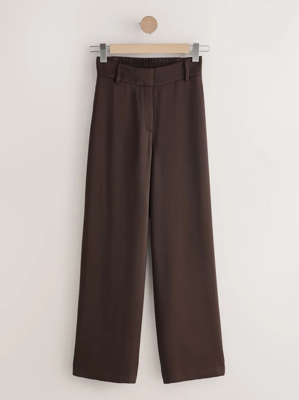 Chocolate Brown Satin Elastic Back Wide Leg Trousers
