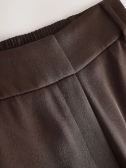 Chocolate Brown Satin Elastic Back Wide Leg Trousers